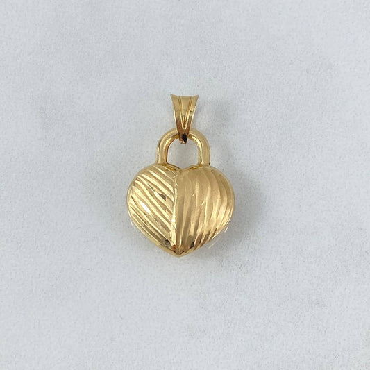 Dije Corazón Rayado Candado 1.35gr / 2.4cm / Troquelado Oro Amarillo