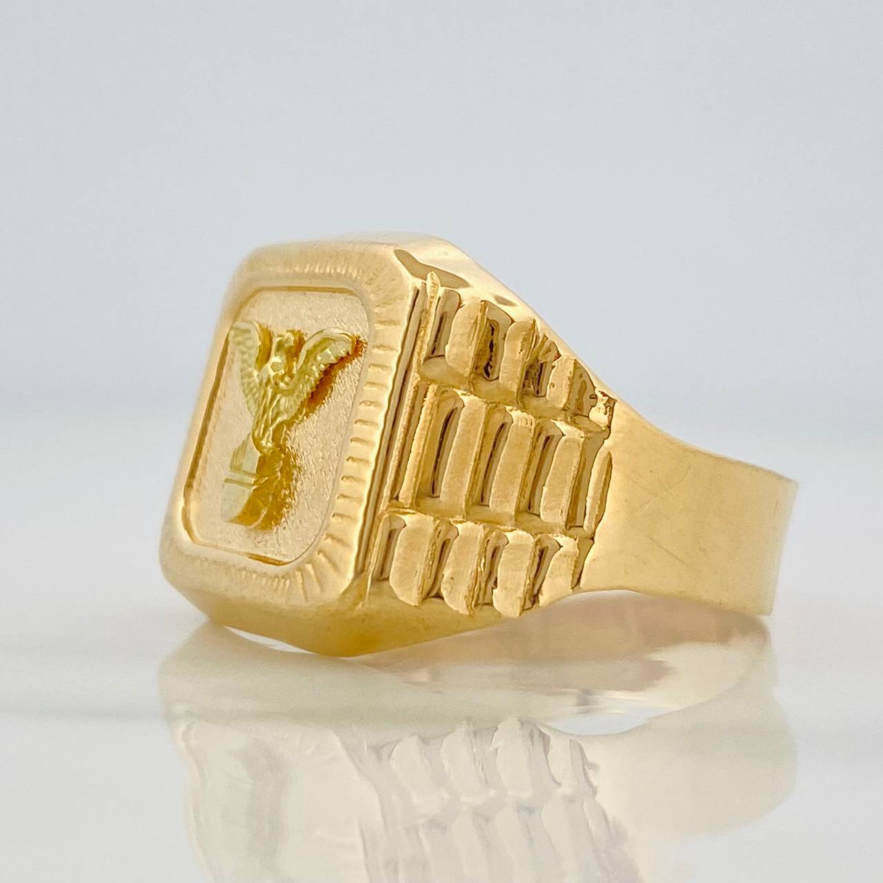 Anillo Sello Águila Bordeada 3.25g / T9 Oro Amarillo 18K