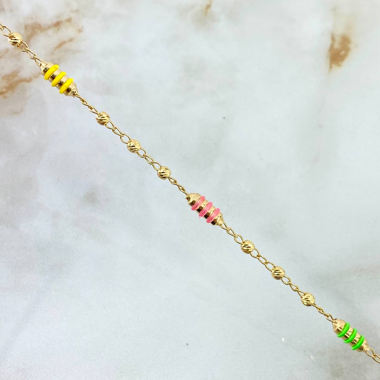 Tobillera Rustico Militar 4.2gr / 25cm / 3mm Bolas Diamantadas Cuchos Colores Lilas Oro Amarillo *