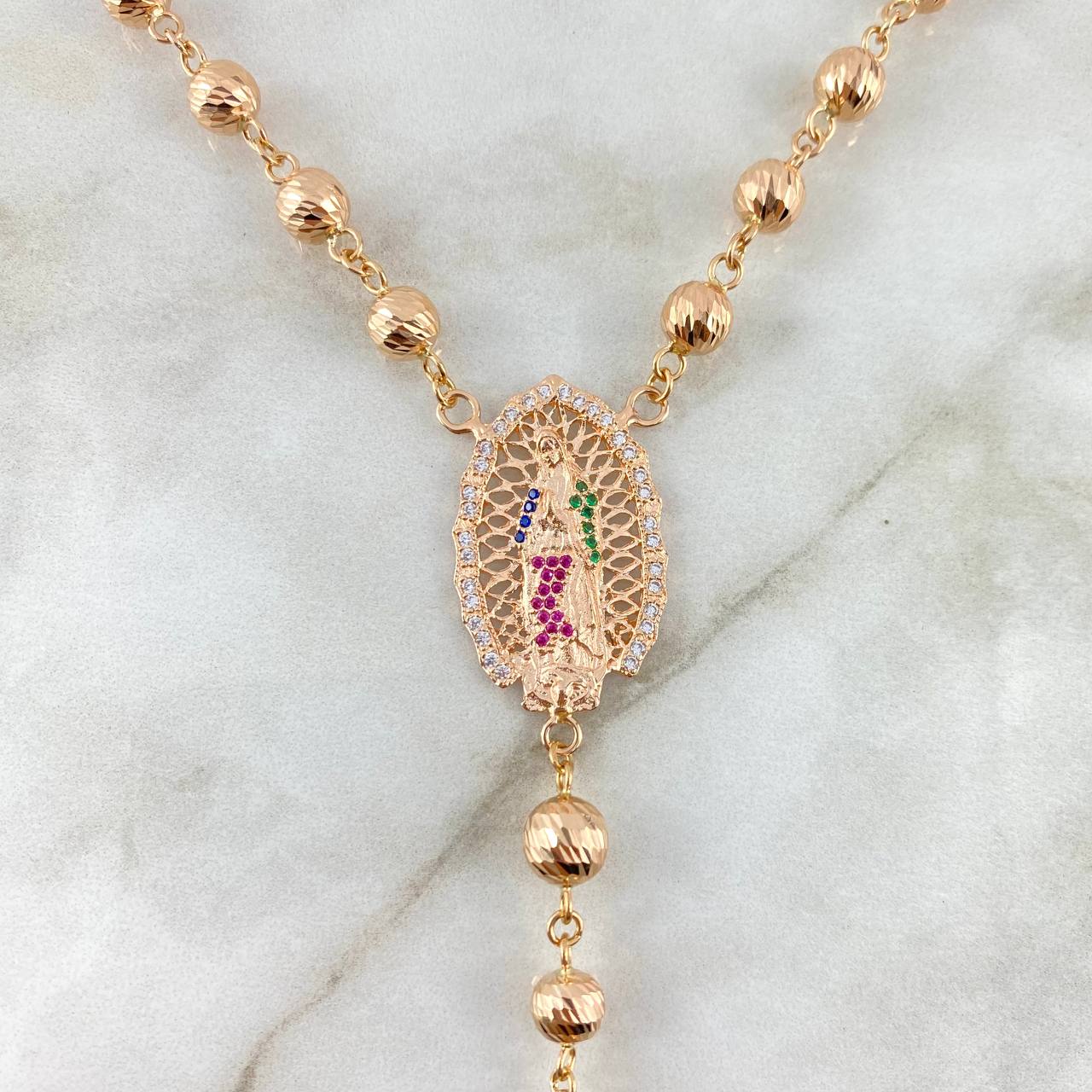Rosario Virgen de Guadalupe 30gr / 70cm / 6-7mm Bolas Diamantadas Circones Blancos Fucsias Verdes Azules Oro Rosa