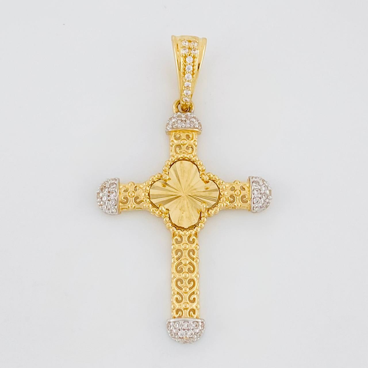 Dije Cruz Espiral Trebol 3.8g / 4.4cm Dos Oros Amarillo Blanco 18K