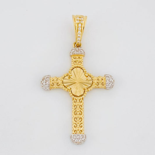 Dije Cruz Espiral Trebol 3.8g / 4.4cm Dos Oros Amarillo Blanco 18K