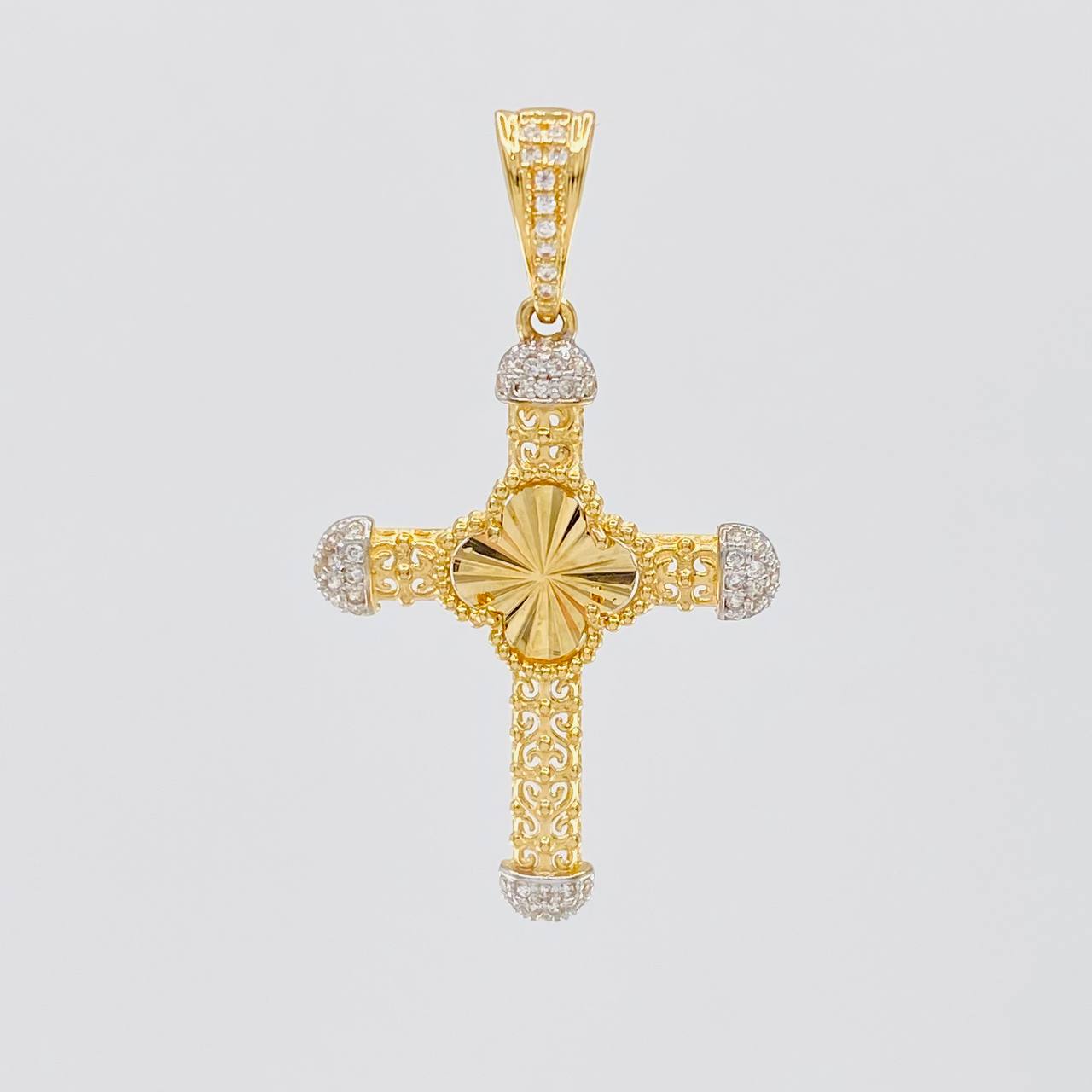Dije Cruz Espiral Trebol 3.8g / 4.4cm Dos Oros Amarillo Blanco 18K