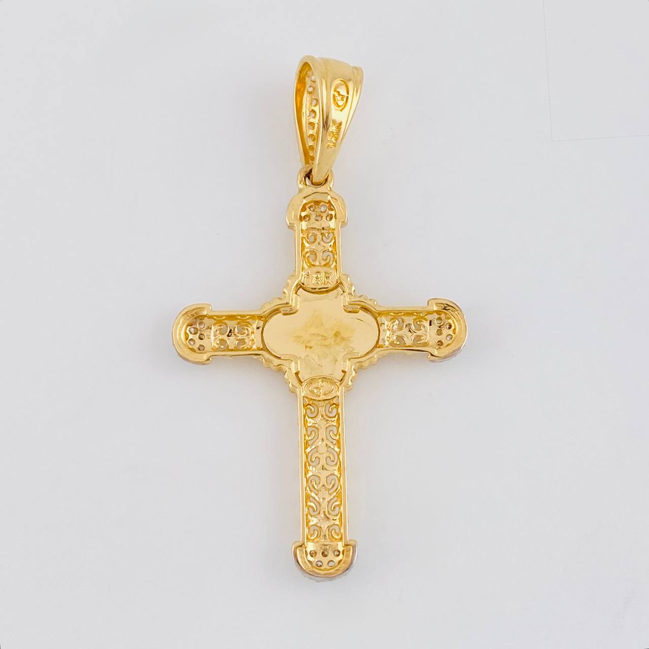 Dije Cruz Espiral Trebol 3.8g / 4.4cm Dos Oros Amarillo Blanco 18K