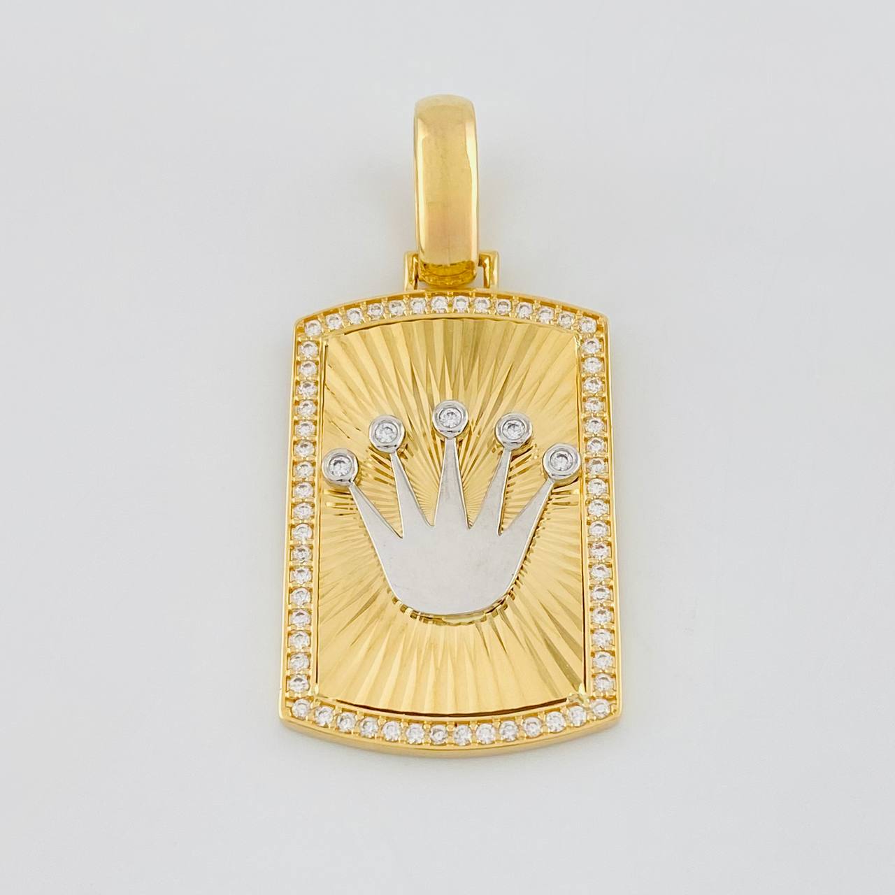 Dije Placa Corona 12.95g / 5.3cm Dos Oros Amarillo Blanco 18K