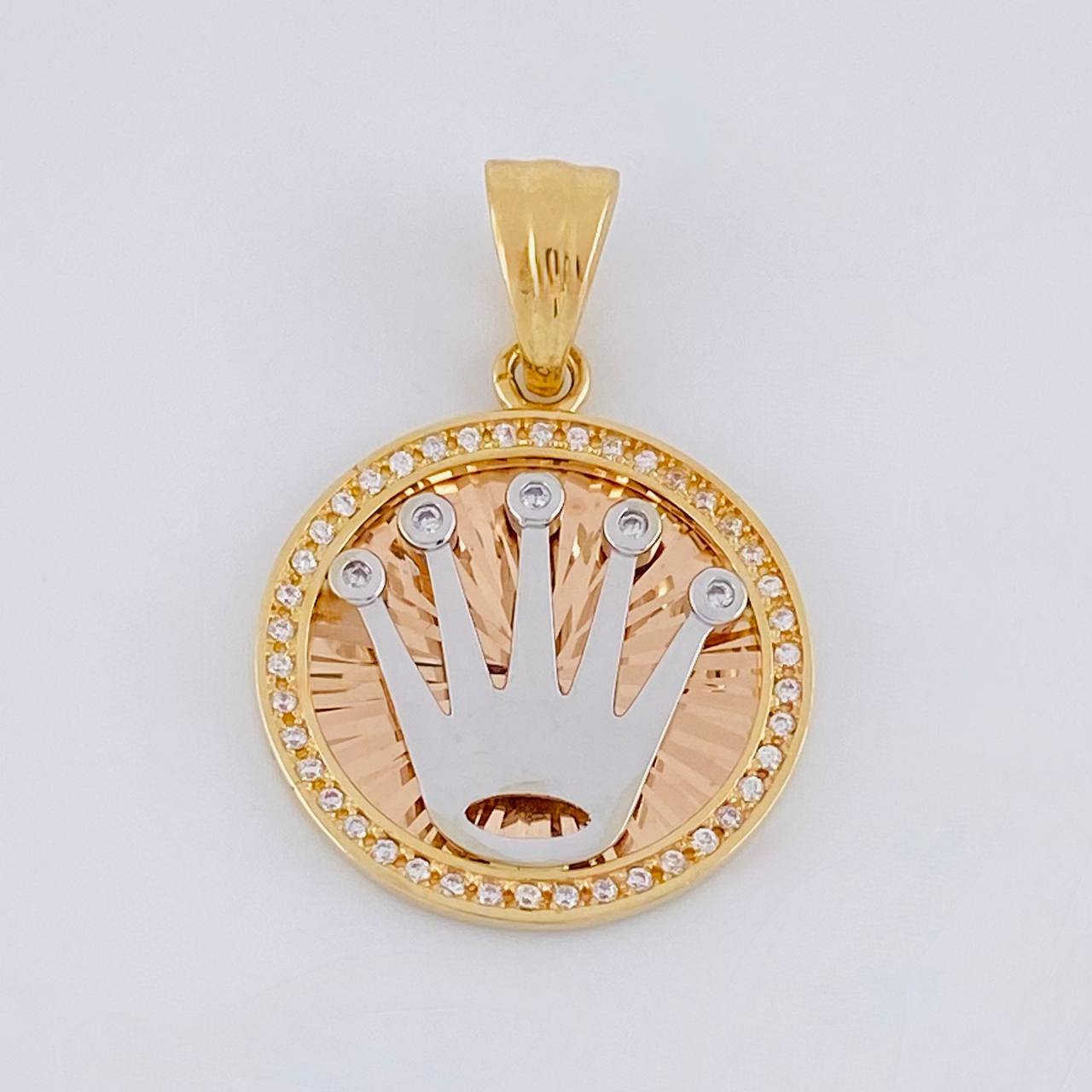 Dije Circulo Corona 5.3g / 3.2cm Dos Oros Blanco Rosa 18K