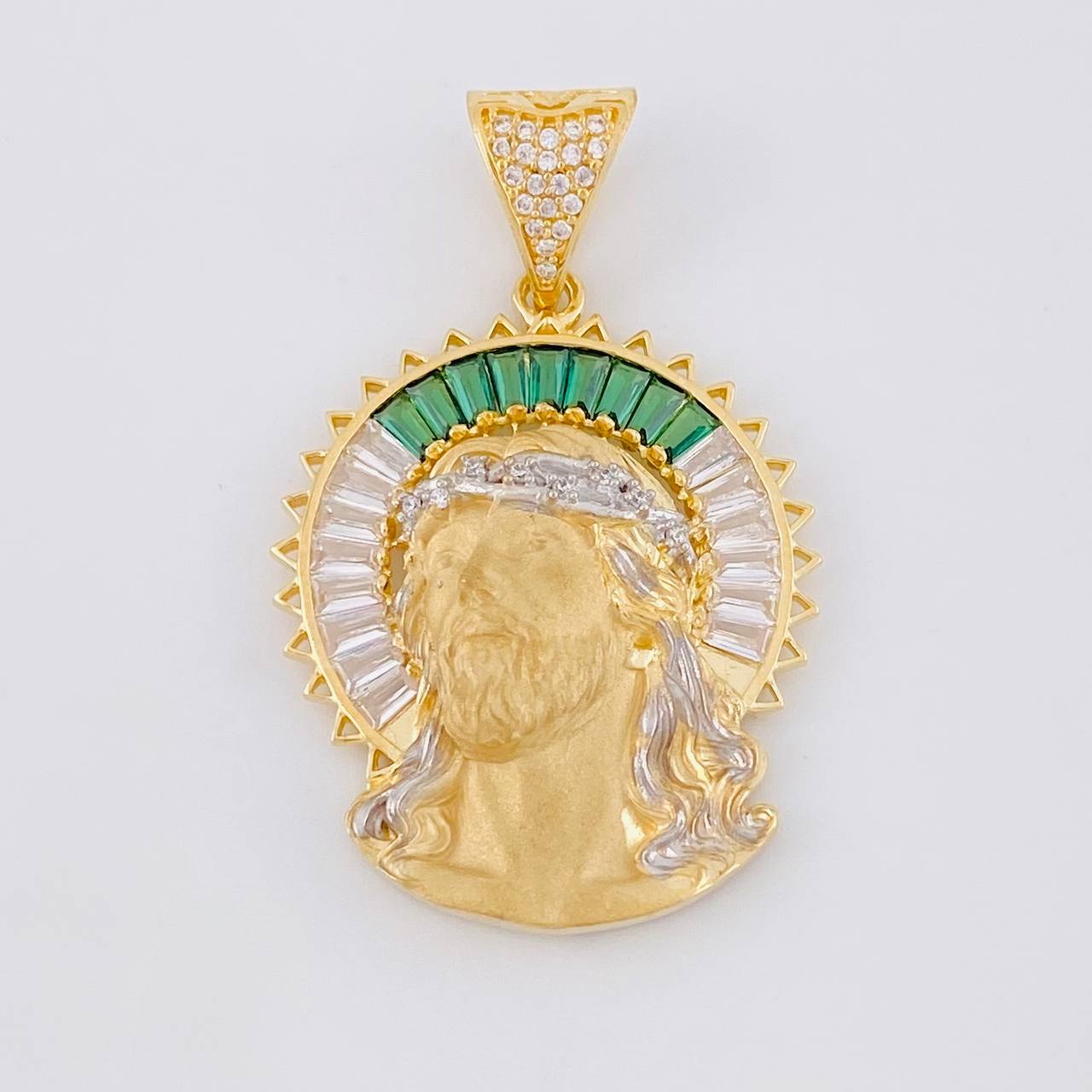 Dije Cristo Aureola 9.05g / 4.2cm Dos Oros Amarillo Blanco 18K