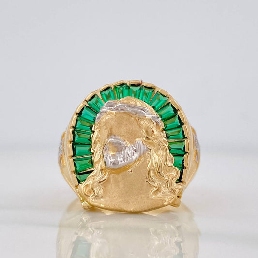 Anillo Rostro de Cristo 9.75g / T10 1/4 Dos Oros Amarillo Blanco 18K