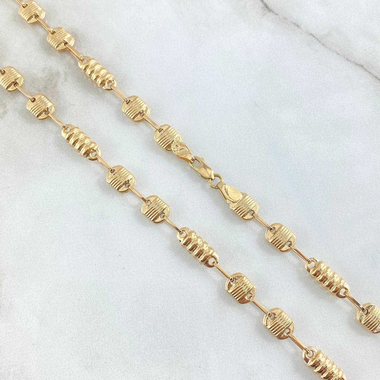 Cadena Rustica Canotilla 2x1 10.65gr / 50cm / 4.6mm Rayada Oro Amarillo 18K *