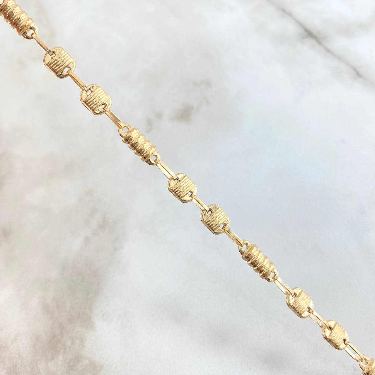 Cadena Rustica Canotilla 2x1 10.65gr / 50cm / 4.6mm Rayada Oro Amarillo 18K *