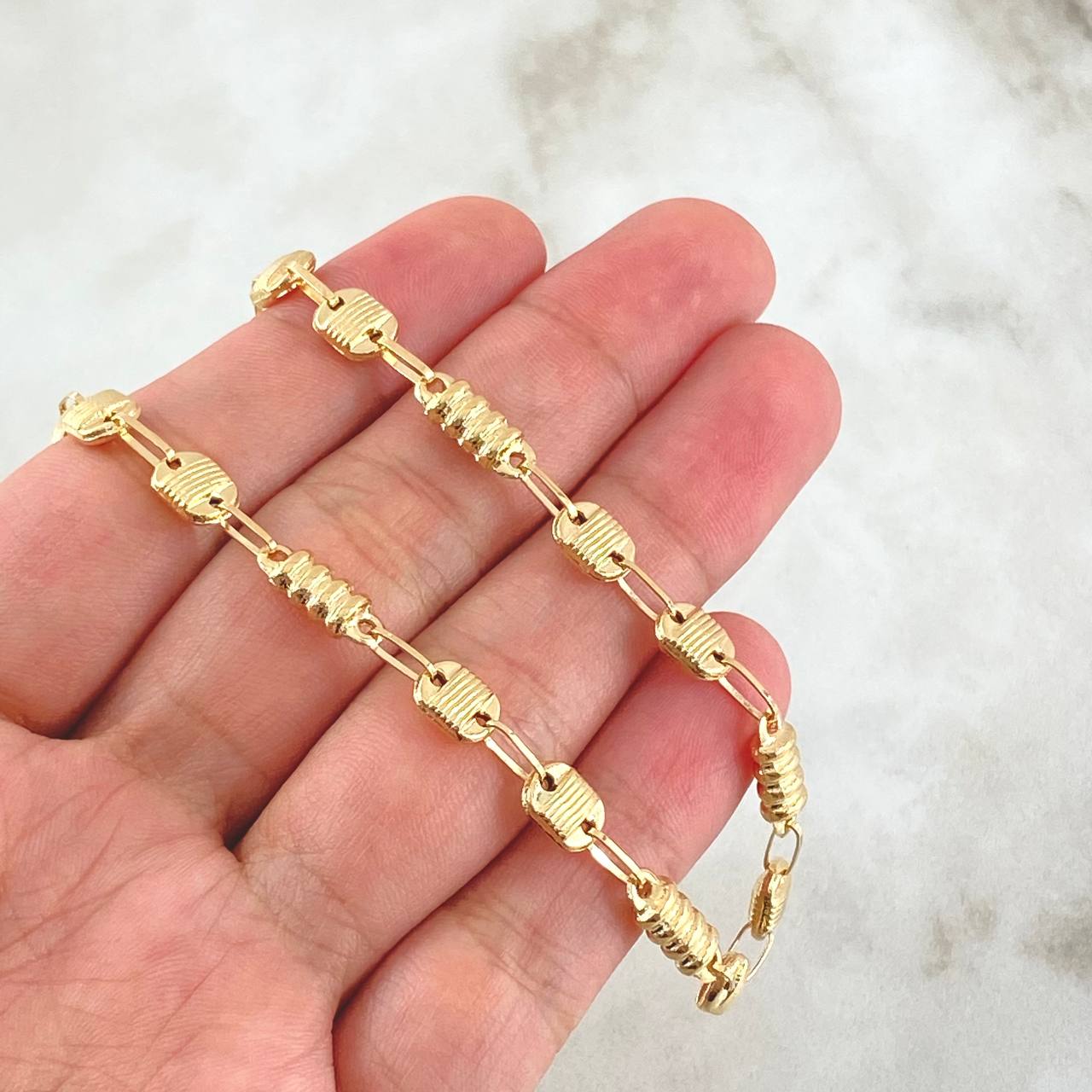 Cadena Rustica Canotilla 2x1 10.65gr / 50cm / 4.6mm Rayada Oro Amarillo 18K *