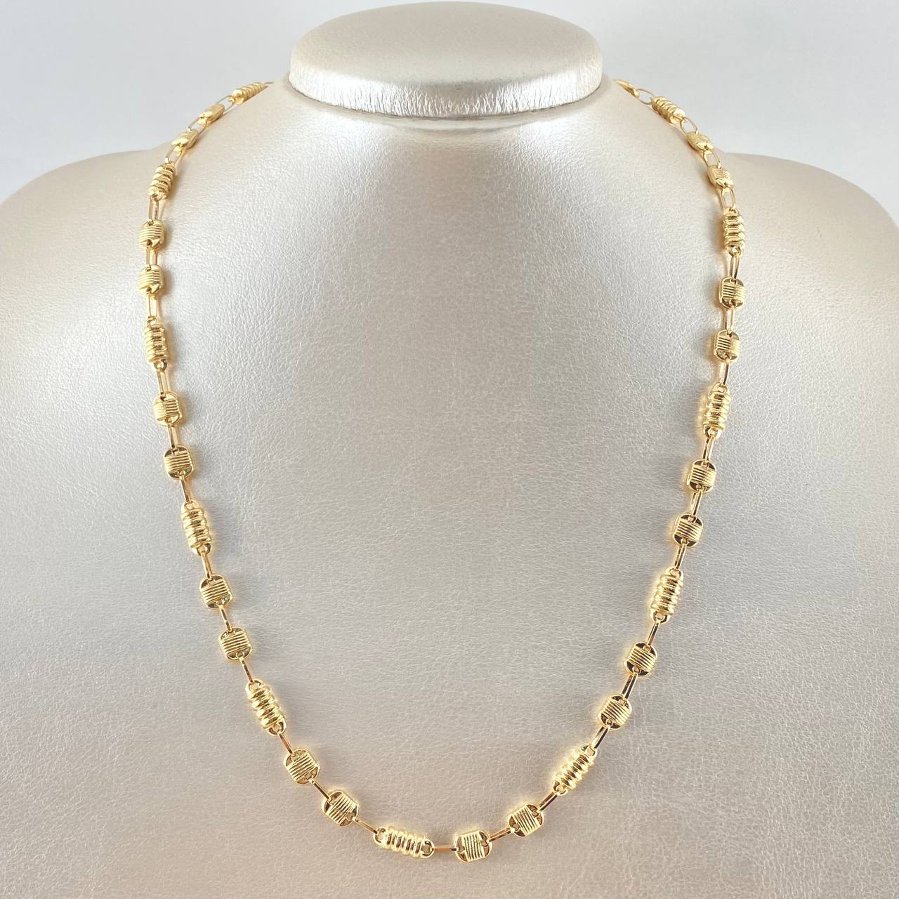 Cadena Rustica Canotilla 2x1 10.65gr / 50cm / 4.6mm Rayada Oro Amarillo 18K *