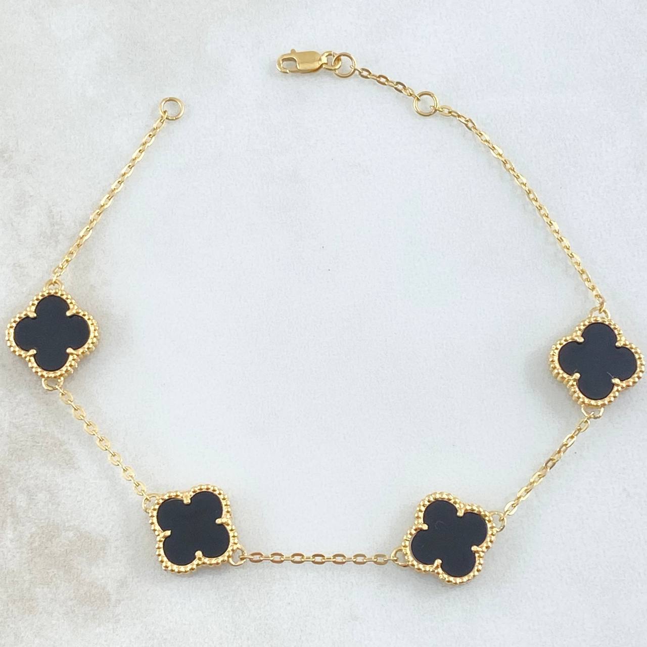 Pulso Aro Seguido Trébol 6.65gr / 18cm-20cm / 1.5mm Gradual Onix Negro Oro Amarillo Nac.Esp. 18K *