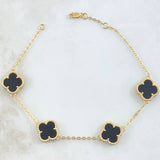 Pulso Aro Seguido Trébol 6.65gr / 18cm-20cm / 1.5mm Gradual Onix Negro Oro Amarillo Nac.Esp. 18K *