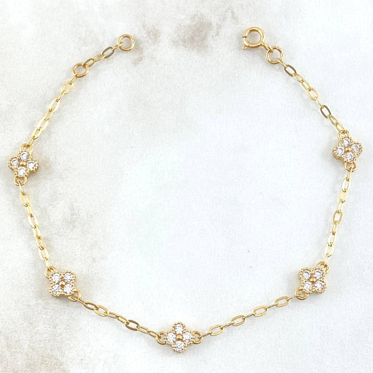 Pulso Aro Seguido Flor 3.05gr / 16cm-18cm / 1.5mm Gradual Circones Blancos Oro Amarillo 18K *