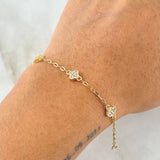 Pulso Aro Seguido Flor 3.05gr / 16cm-18cm / 1.5mm Gradual Circones Blancos Oro Amarillo 18K *