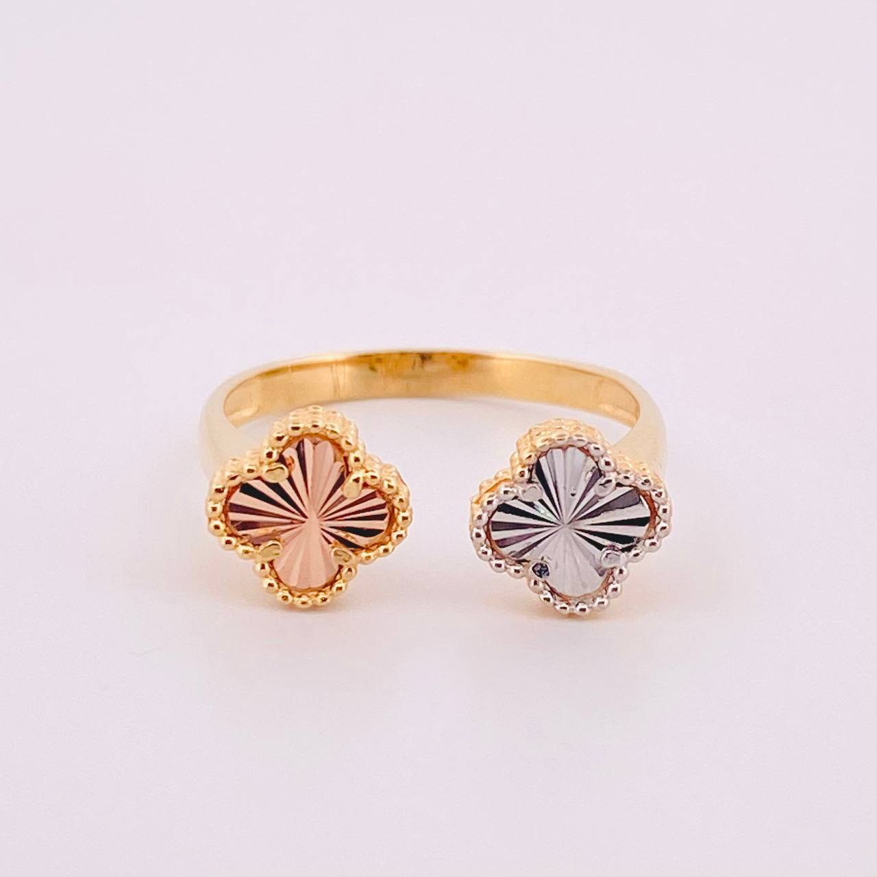 Anillo Dos trebol 2.85gr / T7 / Tres Oros Nac.Esp. 18K