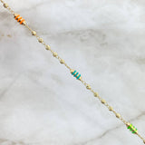 Tobillera Rustica Militar 4.1gr / 25cm / 4mm-3mm Cauchos de Colores Bolas Diamantadas Oro Amarillo