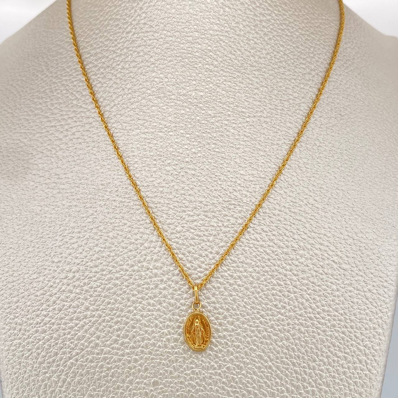 Set Cadena y Dije Lazo + Virgen Milagrosa 1.3gr / 45cm / 0.85mm Oro Amarillo 18K (Oferta) %