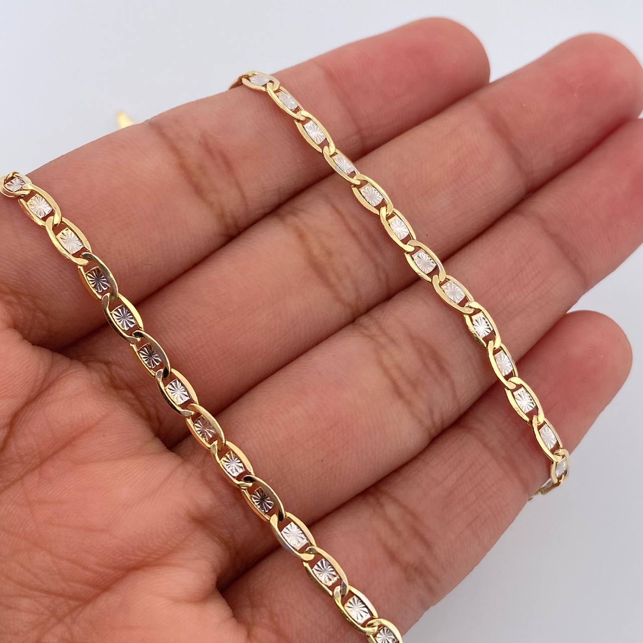 Cadena Escalera Plana 3.65gr / 50.3cm / 2.55mm Dos Oros Amarillo Blanco +3 18K &