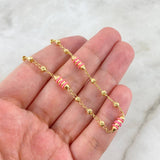 Pulso Rustica Militar 2.85gr / 17.5cm / 4mm-3mm Cauchos Rosa Bolas Diamantadas Oro Amarillo ©