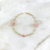 Pulso Rustica Militar 2.85gr / 17.5cm / 4mm-3mm Cauchos Rosa Bolas Diamantadas Oro Amarillo ©