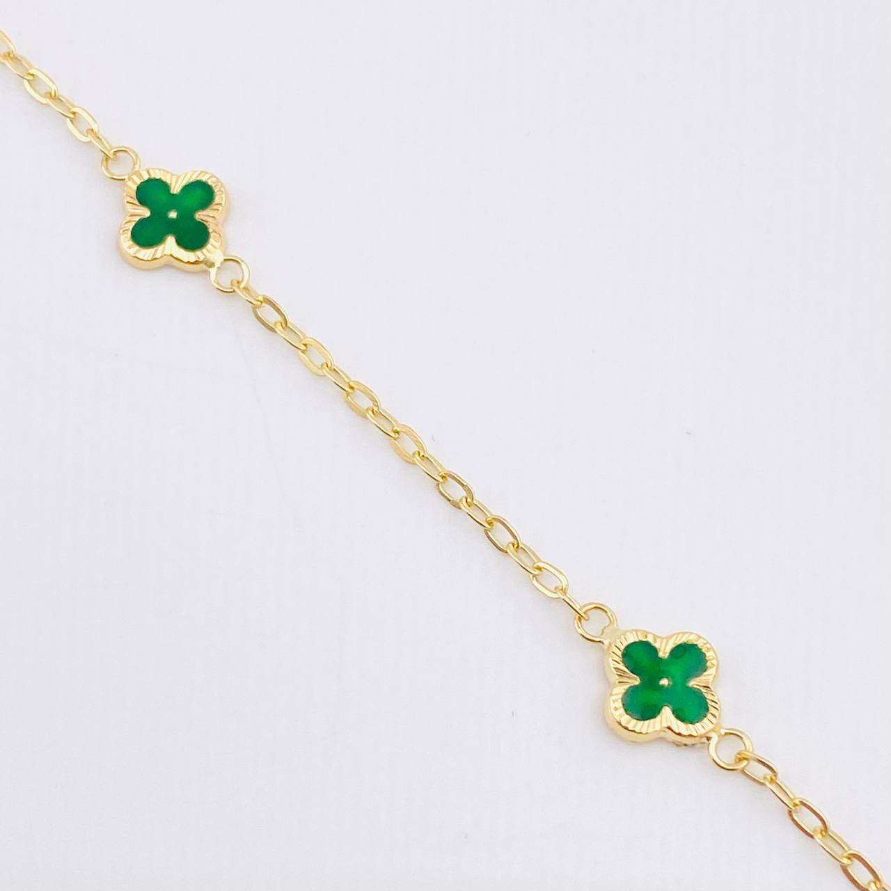 Pulso Aro Seguido Trebol Doble Faz 2.35gr / 19cm / 8mm Oro Amarillo 18K *