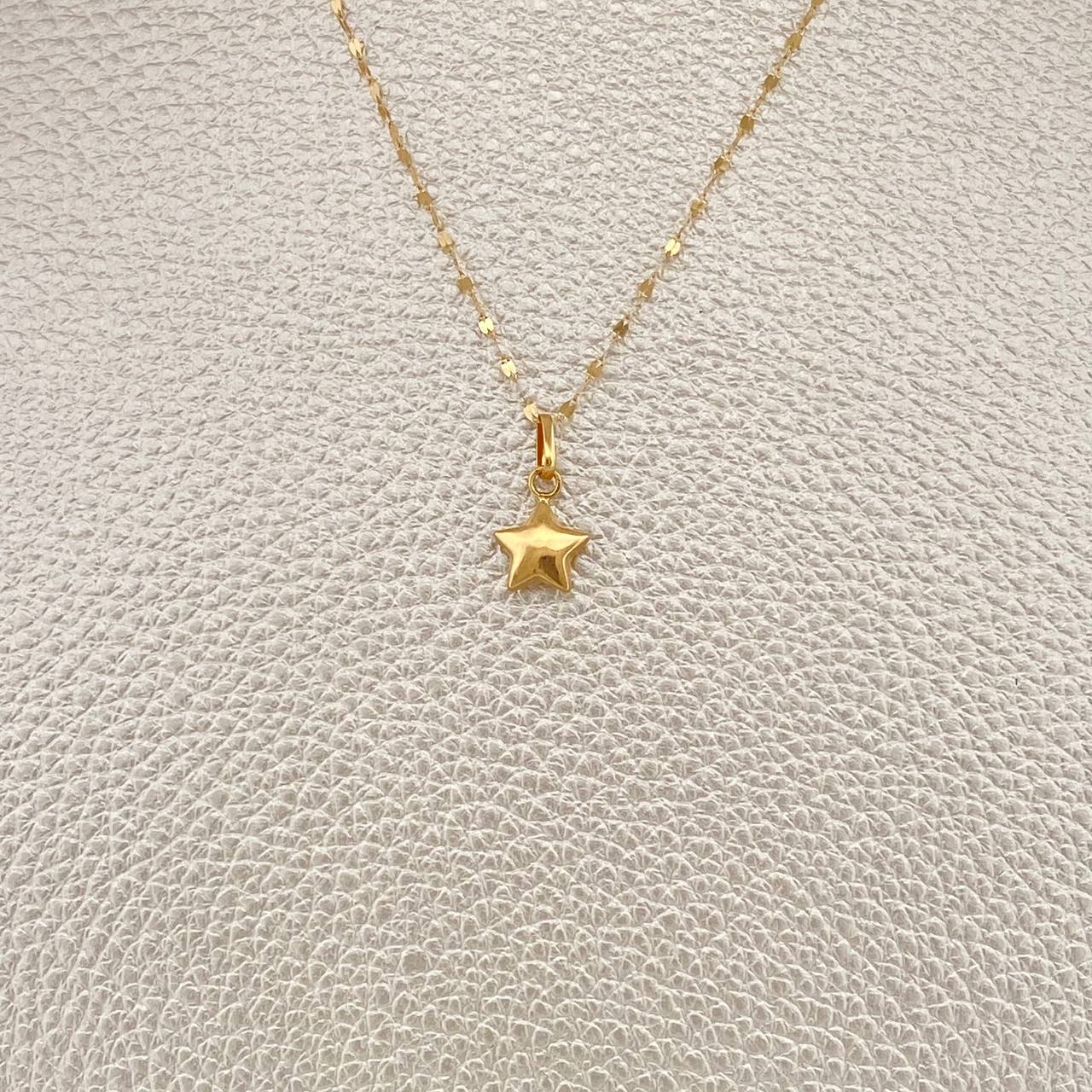 Set Cadena y Dije Flor Espejo+Estrella 0.65gr / 44.8cm / 0.4mm Oro Amarillo 18K $