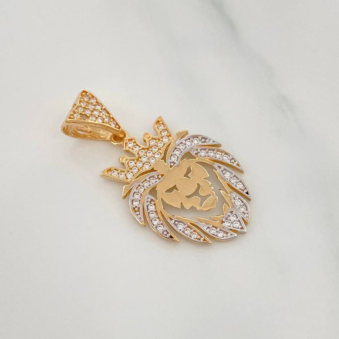Dije León 3.25 g / 3.3 cm Dos Oros Amarillo Blanco 18K