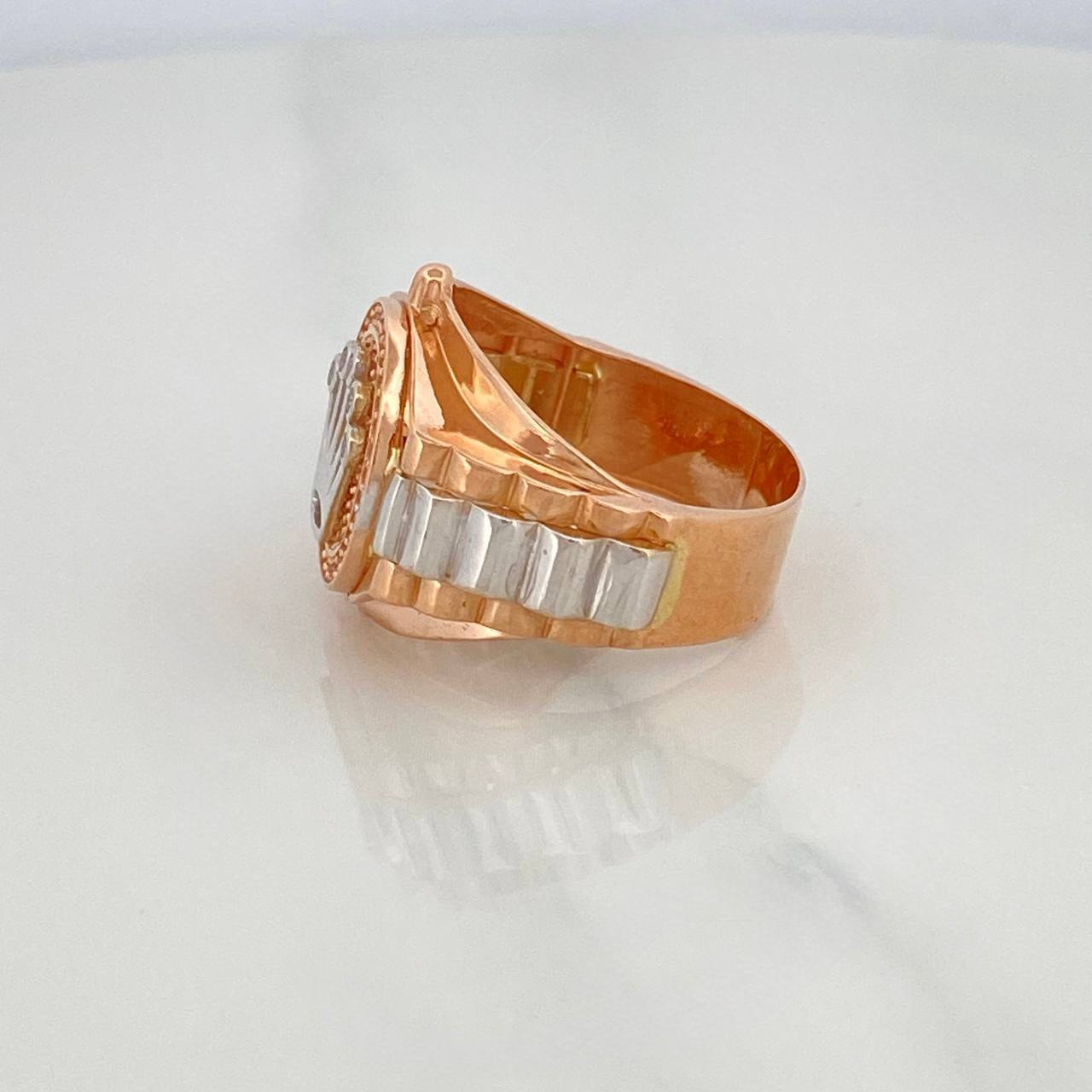 Anillo Correa Corona 7.3 g / T9 1/4 Dos Oros Blanco Rosa 18K