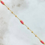 Pulso Espiga Tipo Militar 2.8gr / 18.5cm / 3mm Bolas Diamantadas Cauchos Fucsias Oro Amarillo 18K