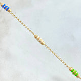 Pulso Espiga Bolas Emuladoras 2.4gr / 18.5cm / 3mm Diamantadas Cauchos Colores Oro Amarillo 18K