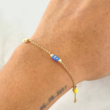Pulso Espiga Bolas Emuladoras 2.4gr / 18.5cm / 3mm Diamantadas Cauchos Colores Oro Amarillo 18K