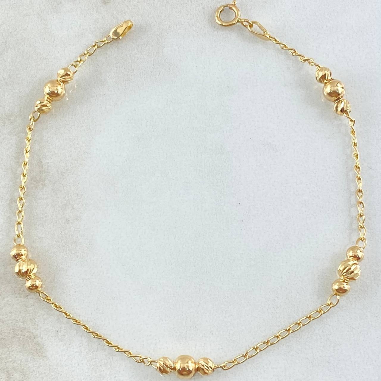 Pulso Espiga Militar 2.4gr / 18cm / 3mm-4mm Bolas Lisas - Diamantadas Oro Amarillo 18K