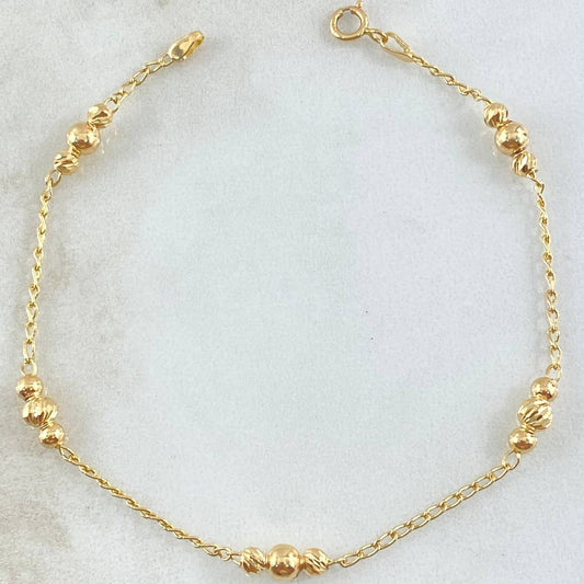 Pulso Espiga Militar 2.4gr / 18cm / 3mm-4mm Bolas Lisas - Diamantadas Oro Amarillo 18K