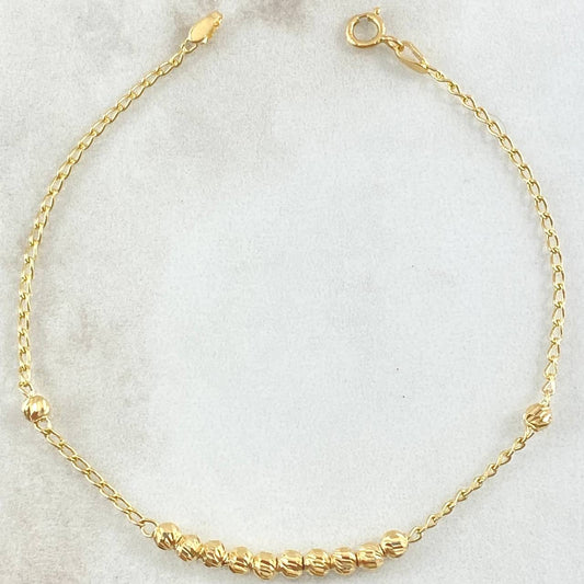 Pulso Espiga Militar 1.95gr / 18cm / 3mm Bolas Diamantadas Oro Amarillo 18K