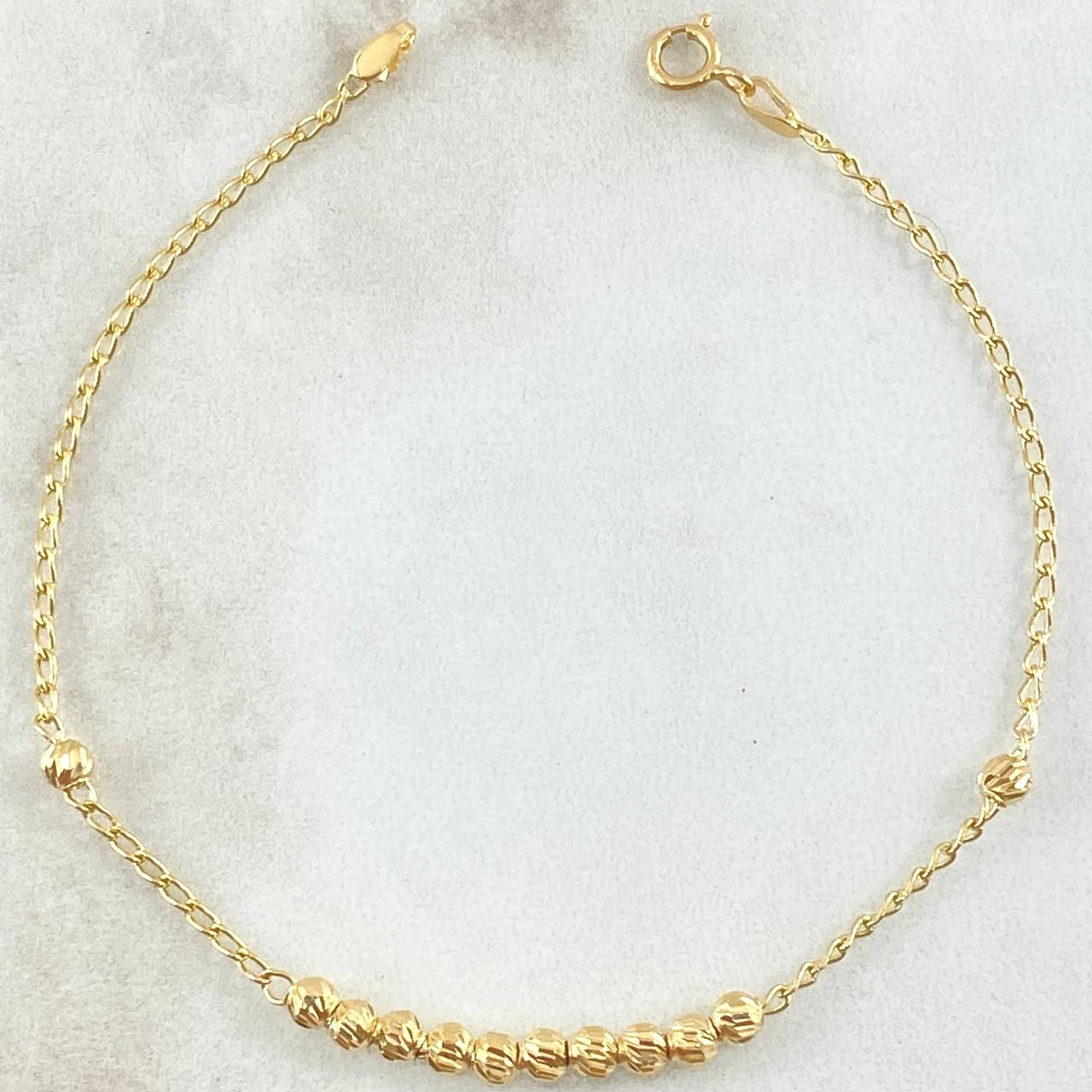 Pulso Espiga Militar 2.05gr / 18cm / 3mm Bolas Diamantadas Oro Amarillo 18K