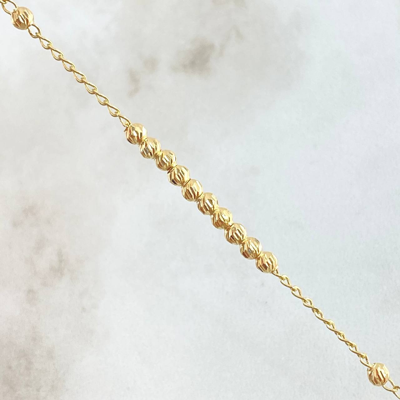Pulso Espiga Militar 1.95gr / 18cm / 3mm Bolas Diamantadas Oro Amarillo 18K
