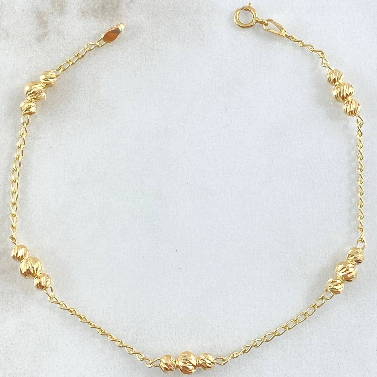 Pulso Espiga Militar 2.35gr / 18cm / 3mm-4mm Bolas Diamantadas Oro Amarillo 18K