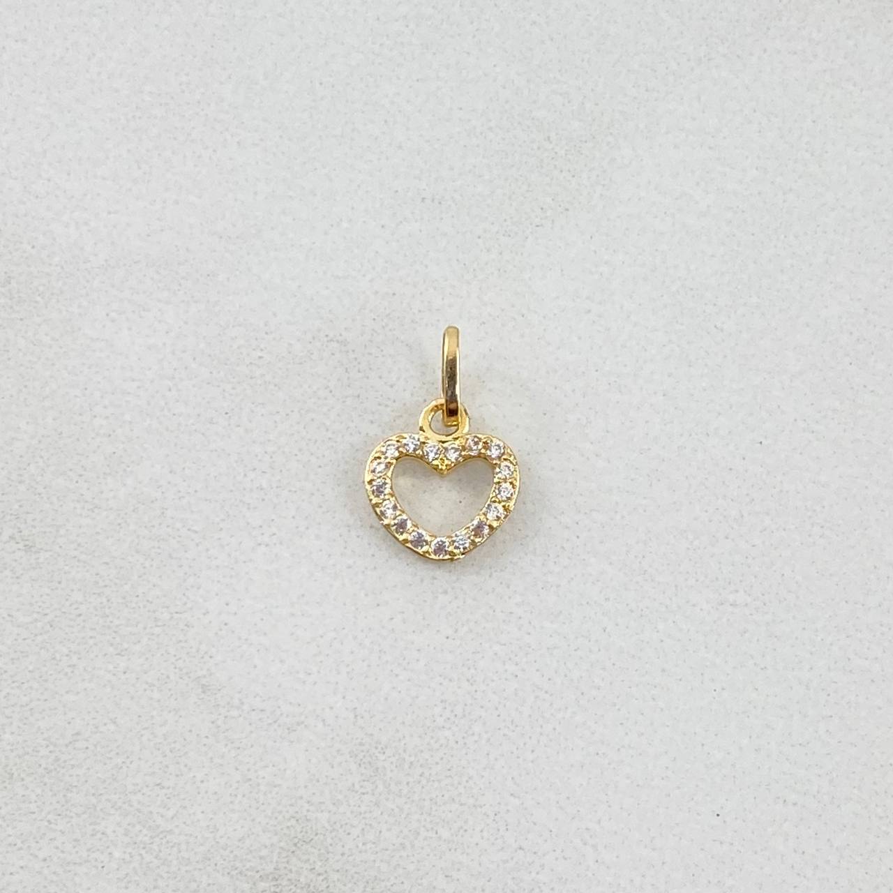 Dije Silueta Corazón 0.35gr / 1.3cm / Circones Blancos Oro Amarillo