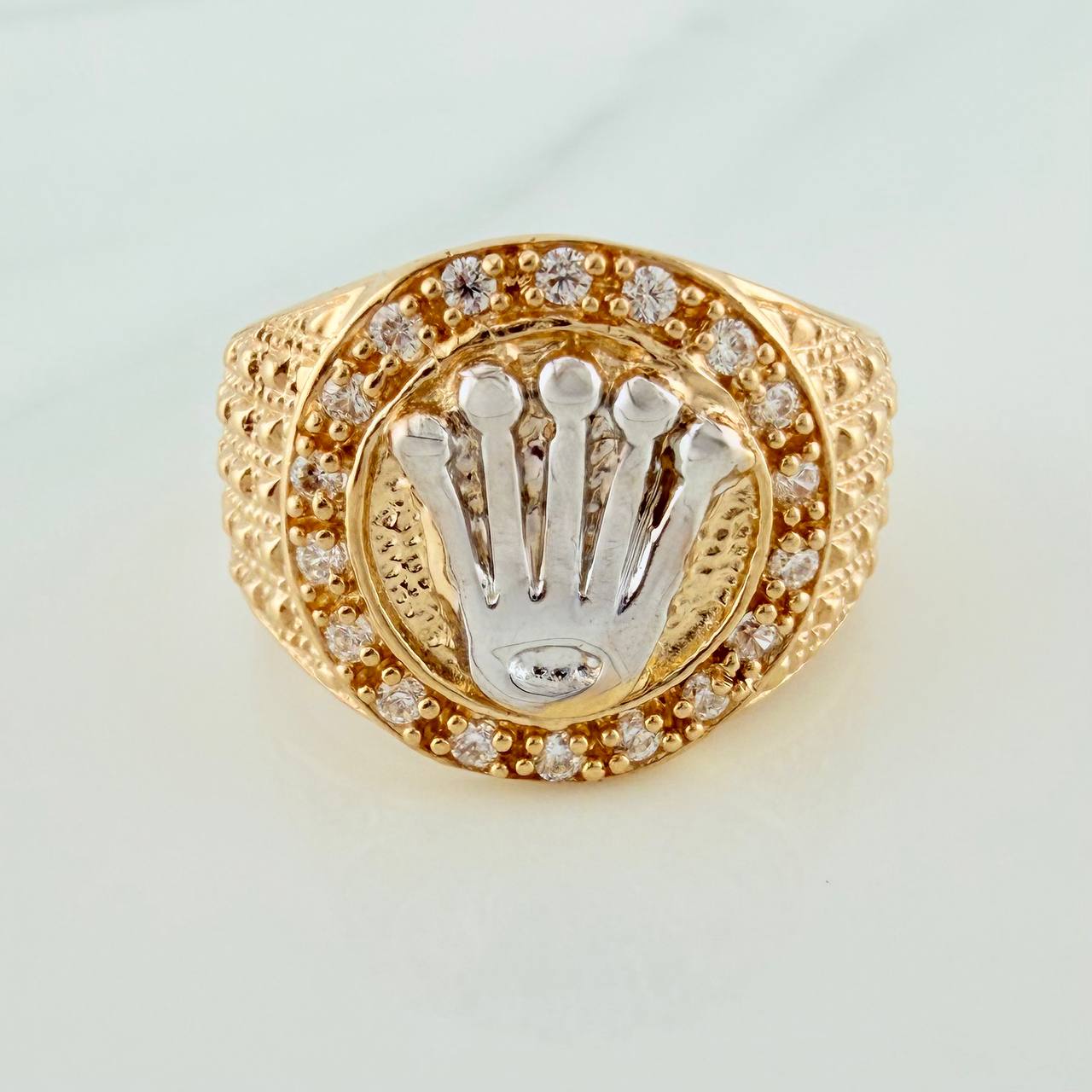 Anillo Corona 6.3gr / T9 1/2 / Dos Oros Amarillo Blanco 18K %
