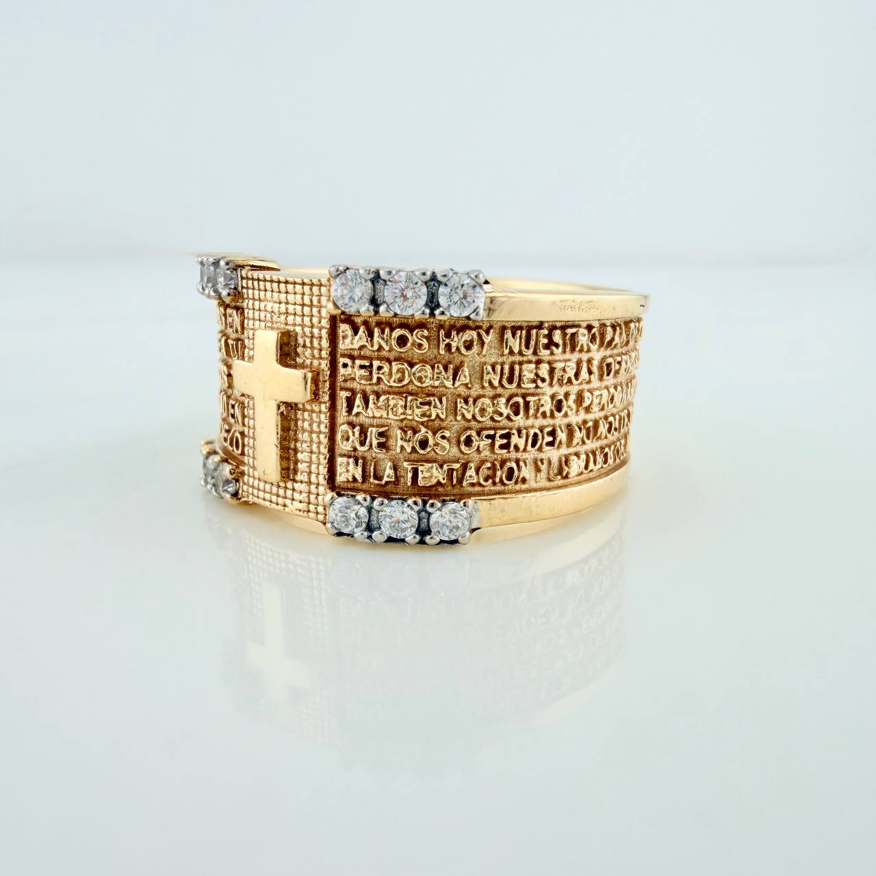 Anillo Sello Cruz 9.35gr / T10 1/2 / Dos Oros Amarillo Blanco 18K %