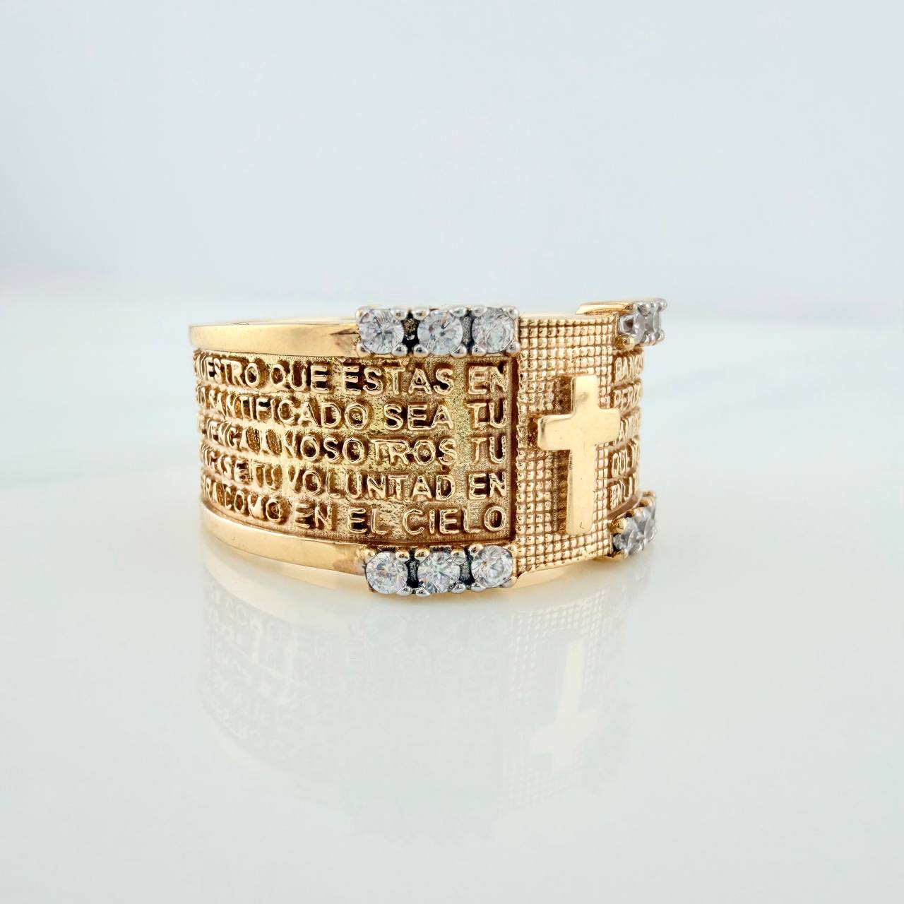 Anillo Sello Cruz 9.35gr / T10 1/2 / Dos Oros Amarillo Blanco 18K %
