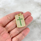 Dije Placa Cruz 5.75gr / 3.6cm / Circones Blancos Verdes Oro Amarillo ©