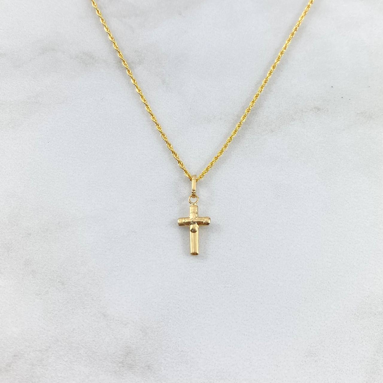 Cadena Lazo 1.1gr / 60cm + Dije Cruz 0.35gr / 2cm Interna Oro Amarillo (Oferta)