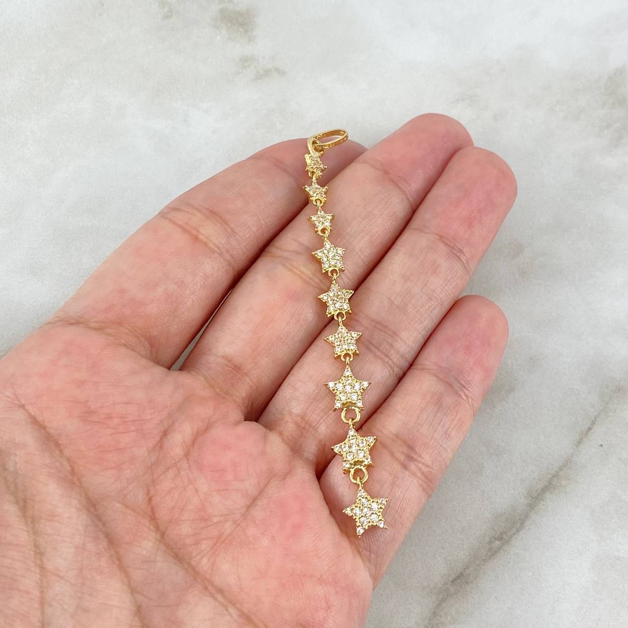 Dije Estela De Estrellas 2.85gr / 7.7cm / Circones Blancos Oro Amarillo 18K (Oferta) ©