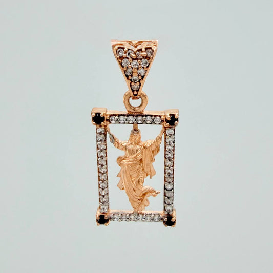 Dije Jesus Resucitado 2.25gr / 2.5cm / Dos Oros Blanco Rosa 18K %