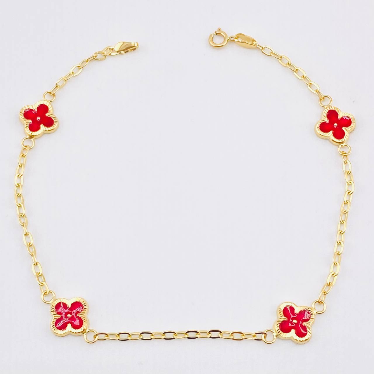 Pulso Aro Seguido Trebol Doble Faz 2.35gr / 18.5cm / 8mm Oro Amarillo 18K *