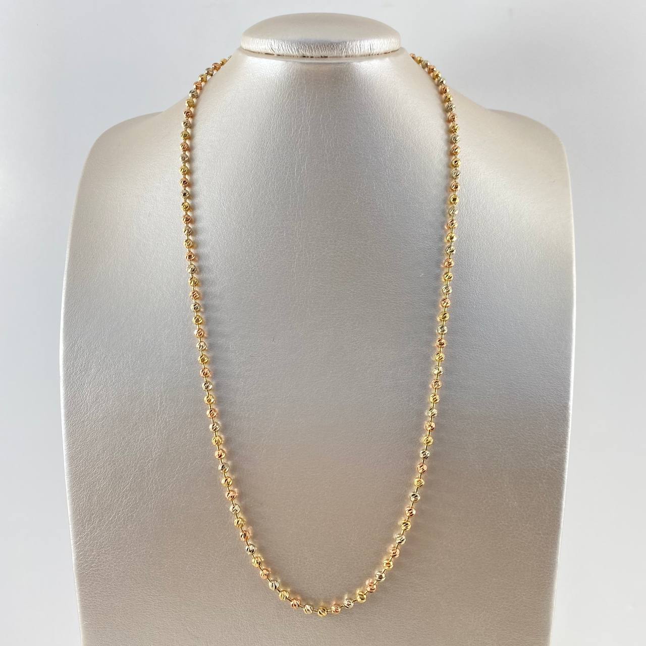 Cadena Militar 26.1gr / 60cm / 4mm Bolas Diamantadas Tres Oros