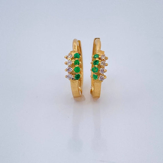 Candongas Doble Carril Esmeraldas Diamantes 1.5gr / 1.2cm / Oro Amarillo 18K $